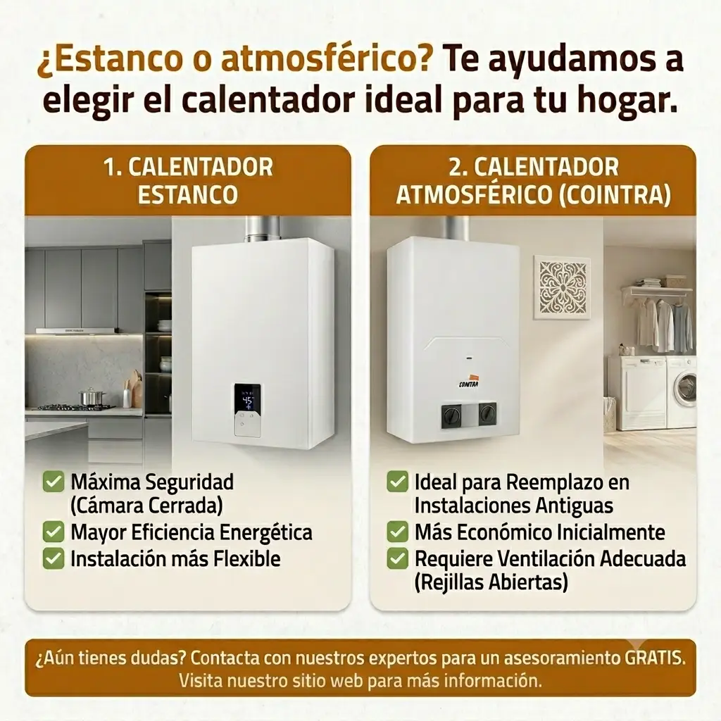 Tipos de calentadores de gas en Estepona: atmosférico y estanco